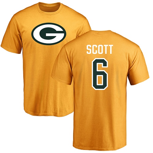 Green Bay Packers Gold #6 Scott J K Name And Number Logo Nike NFL T Shirt->green bay packers->NFL Jersey